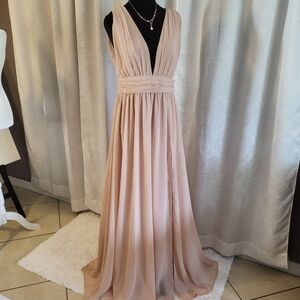 Lulus Heavenly Hues Chiffon Women  Maxi Dress, Size M, Color Cream, Wedding, Par